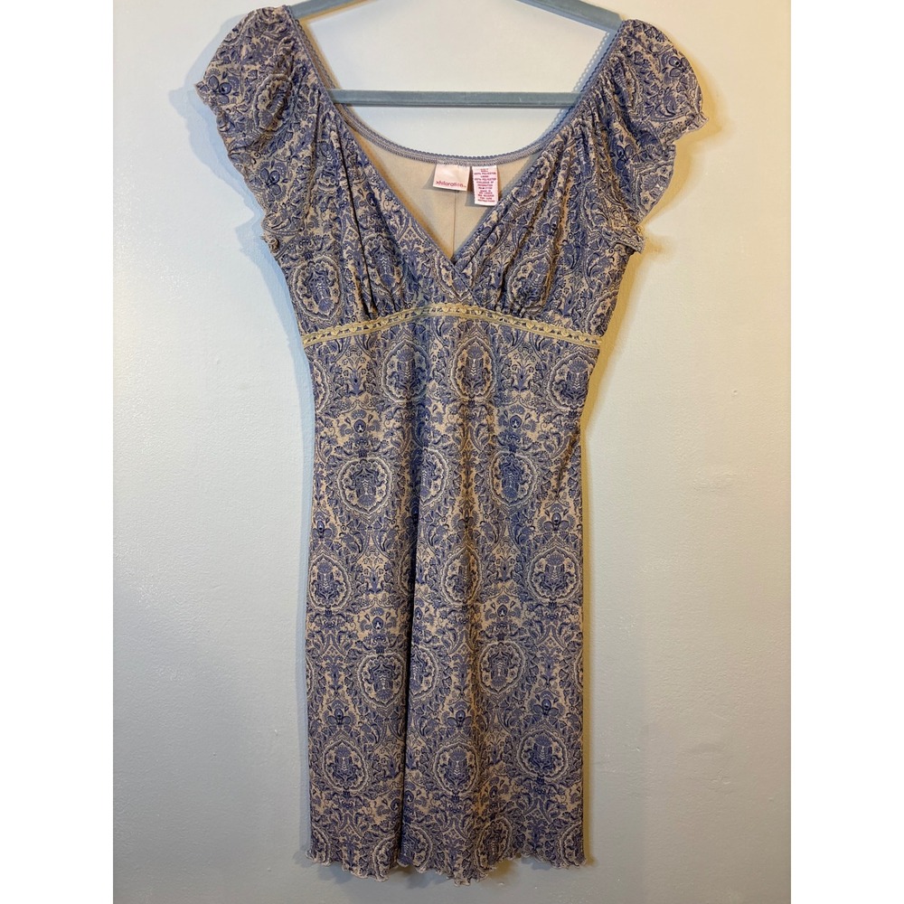 VTG Xhilaration Blue & Beige Babydoll Dress S Y2K